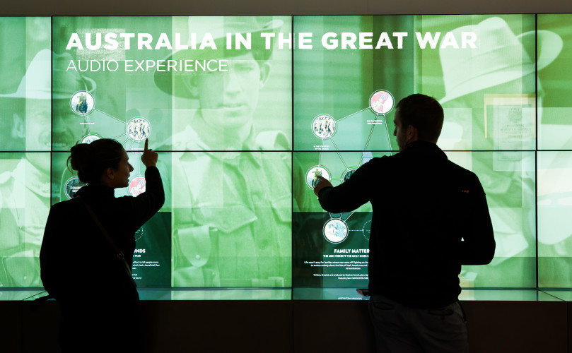 Visitor Audio Experience, Orientation Wall – Visitors select their tour from an interactive touch wall